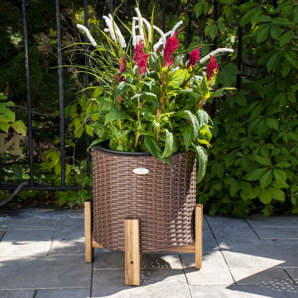 Brown Wicker Planter with Stand